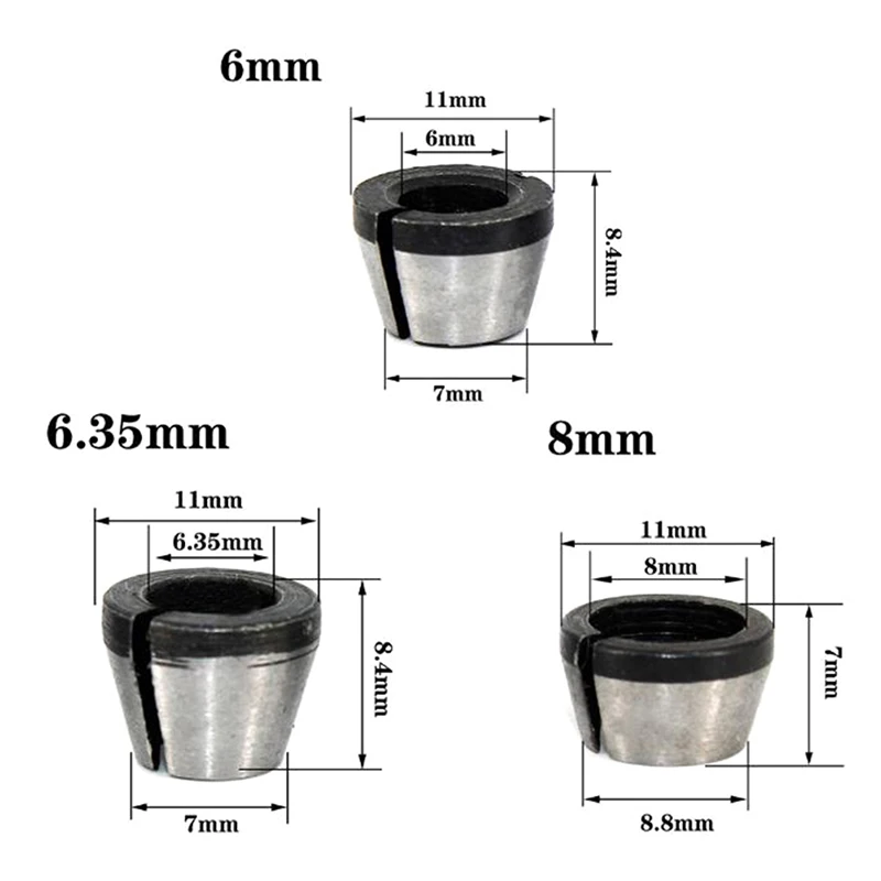 

3Pcs 6mm/6.35mm/8mm High Precision Adapter Collet Shank Router Power Tools Accessories