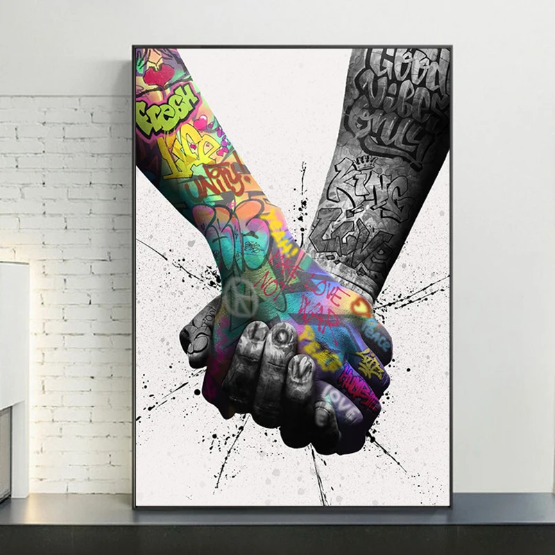 

Graffiti Art Love Hands Canvas Painting Posters and Prints Cuadros Modern Pop Street Art Holding Hands Pictures for Living Room