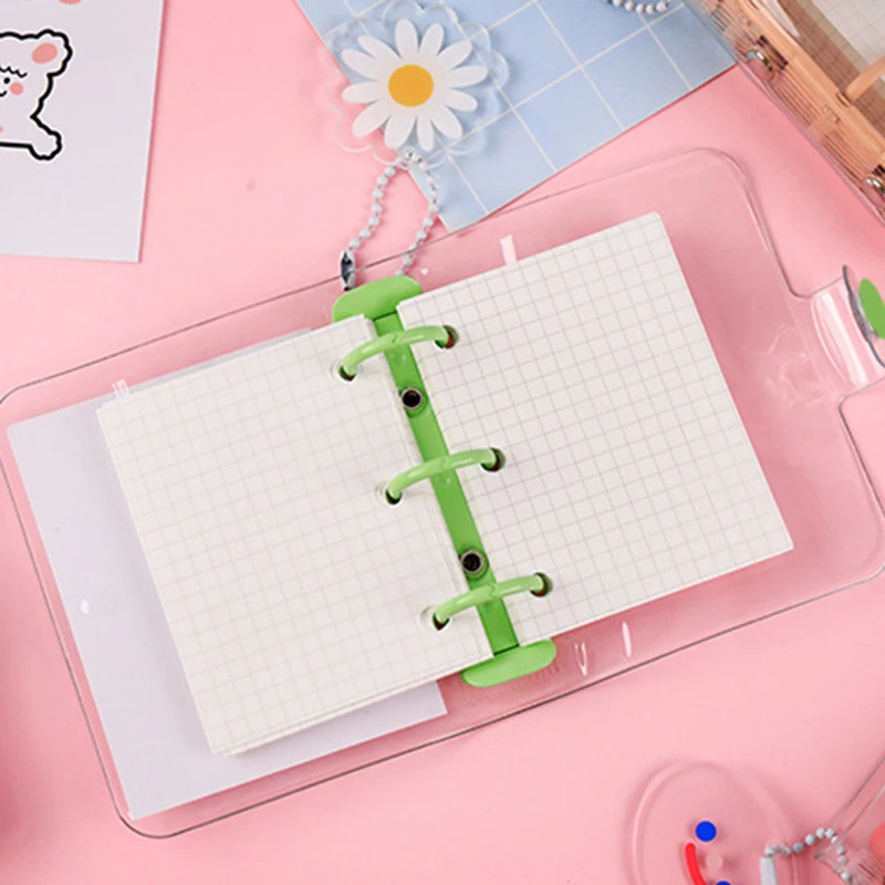 

Creative Transparent 3 ring Mini Loose-leaf Hand Book Student Portable Notebook ring binder Kawaii School Stationery Supplies
