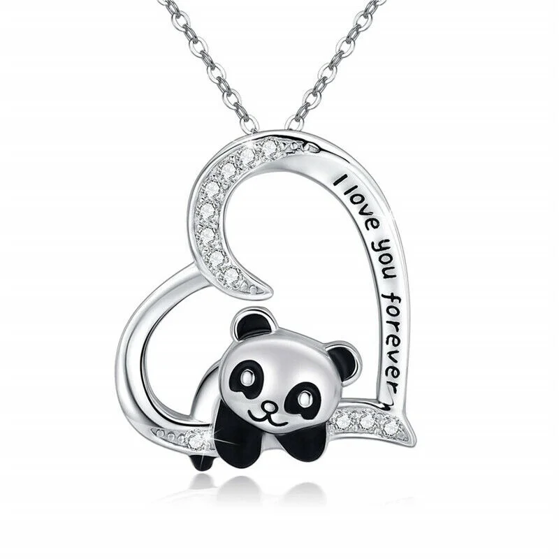 

New I Love You Forever Jewelry Gift Cute Heart Animal Pendant Panda Necklace