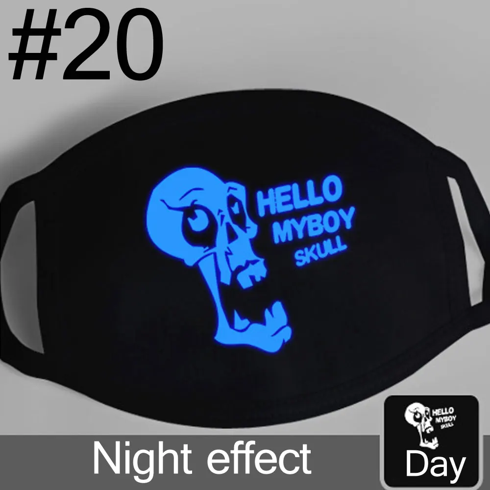 20 L. Mirror 1 шт. светящаяся хлопковая унисекс противопылевая черная маска для рта с синим принтом зубов вампира для мужчин, женщин и мальчиков - Цвет: 20