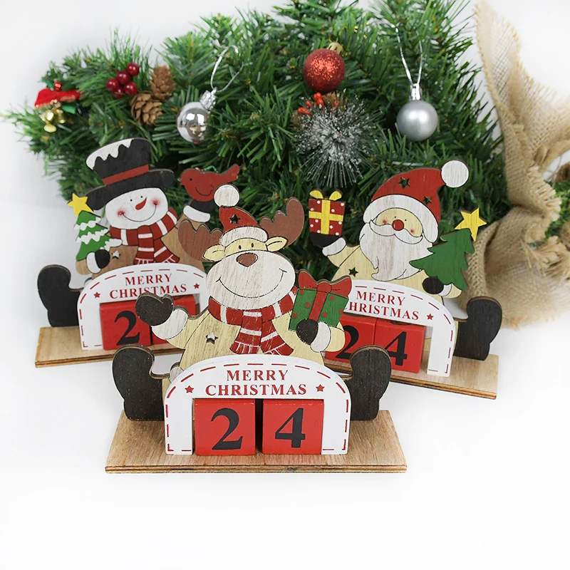 Новогодний деревянный календарь с рисунком Санты рождественские украшения для