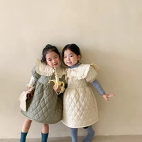 winter 2021 dress for girls embroidered floral cotton quilted princess dress children short sleeve warmth korean fashion dresses