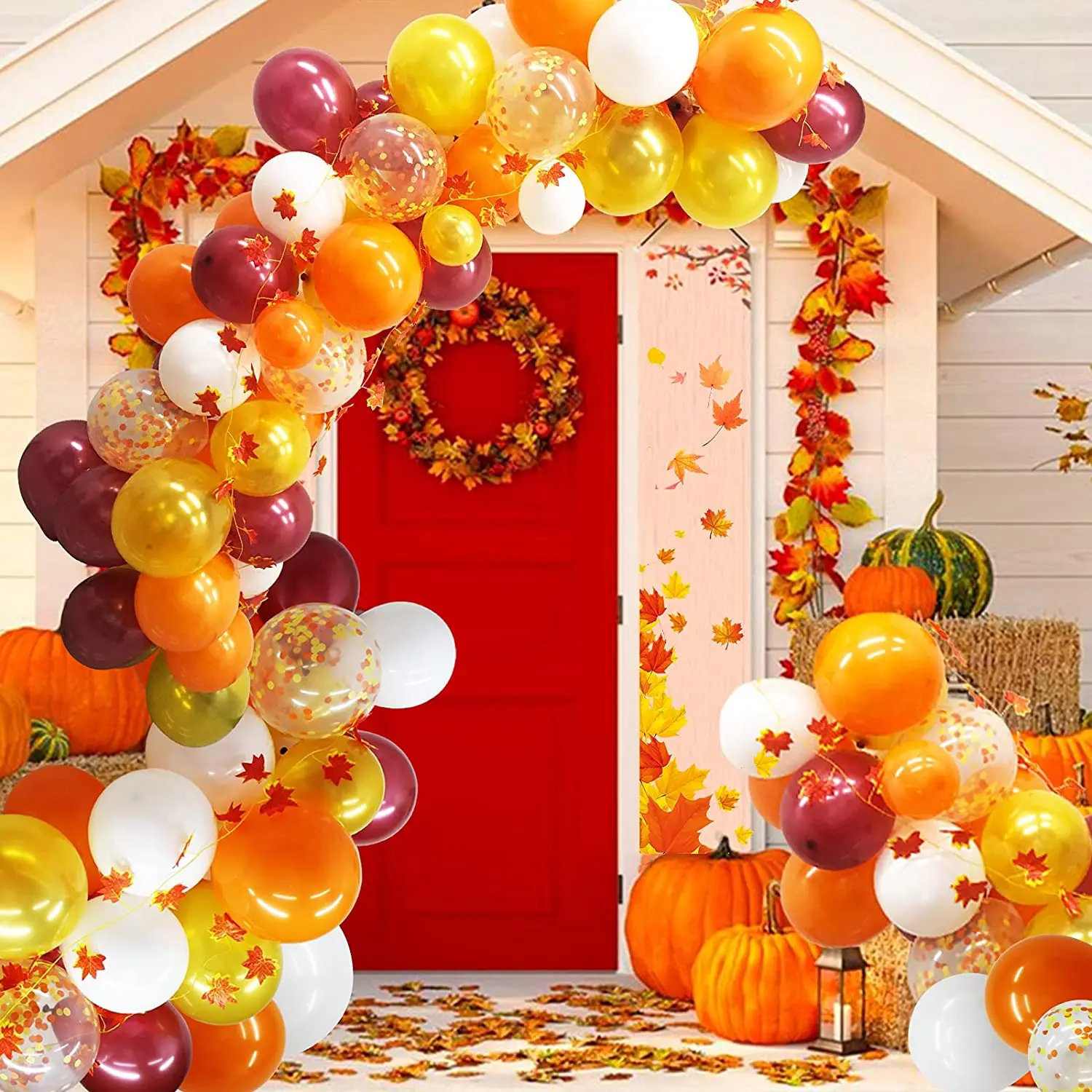 

112PCS Fall Orange Yellow White Confetti Balloons Garland Arch Kit for Thanksgiving Autumn Baby Shower Birthday Party Decoration