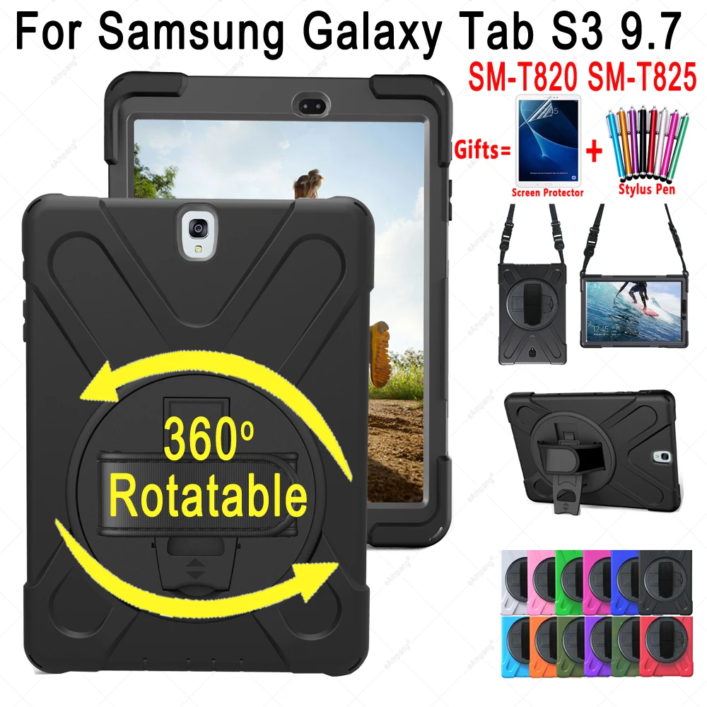 

Ручной плечевой ремень чехол для Samsung Galaxy Tab S3 9,7 SM-T820 SM-T825 детей безопасный ударопрочный 360 Rotable планшет чехол с веревкой
