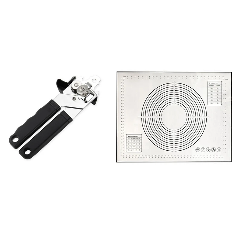

Heavy Duty Iron Tin Can Opener Cutter Comfort Handle Grip Stainless Steel & Non-Slip Silicone Pastry Mat