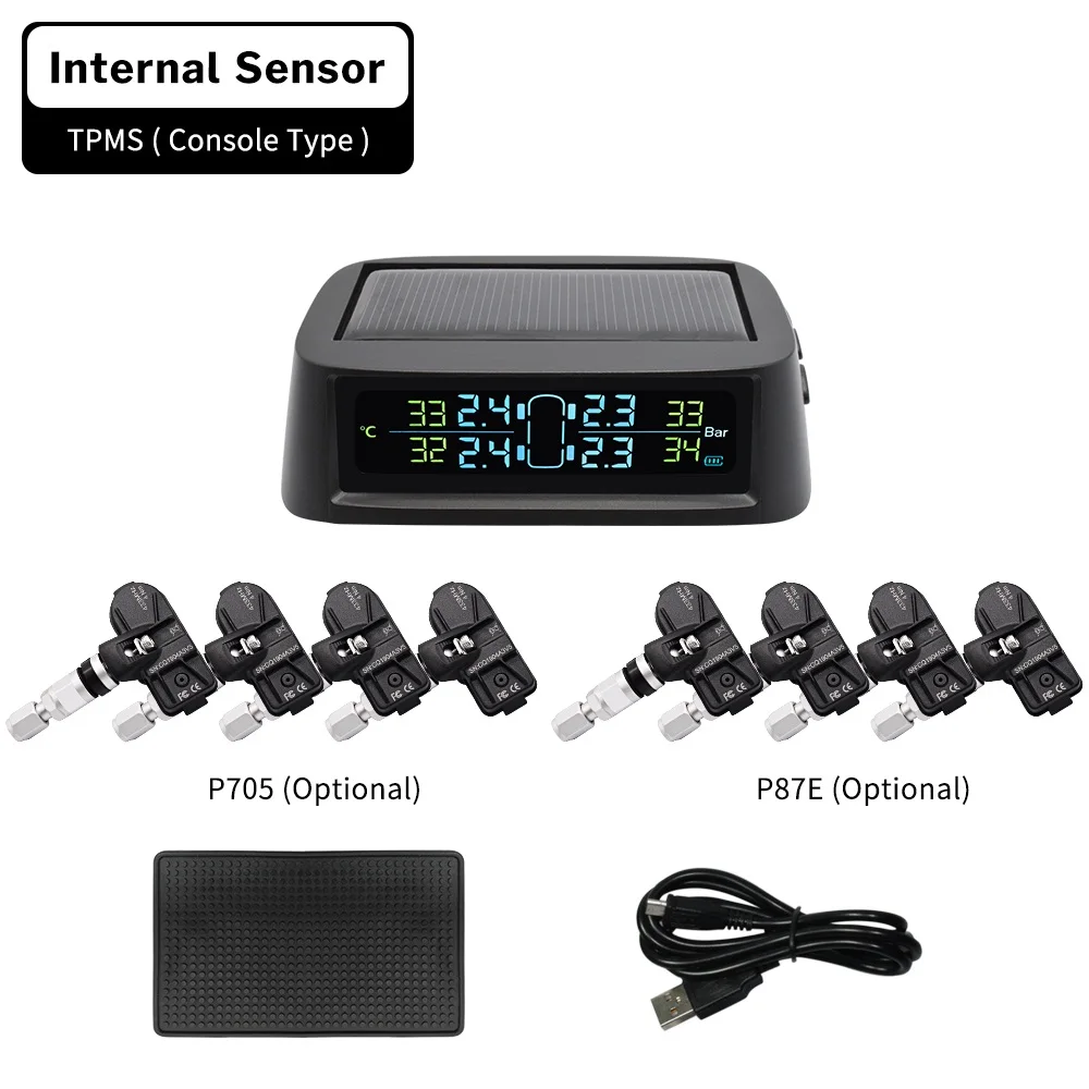 Internal Sensor Система контроля давления в шинах на солнечных батареях, система контроля давления в шинах, система контроля давления в шинах, интеллектуальное Предупреждение о температуре, экономия топлива с 4 Датчики TPMS - Тип: Internal Sensor