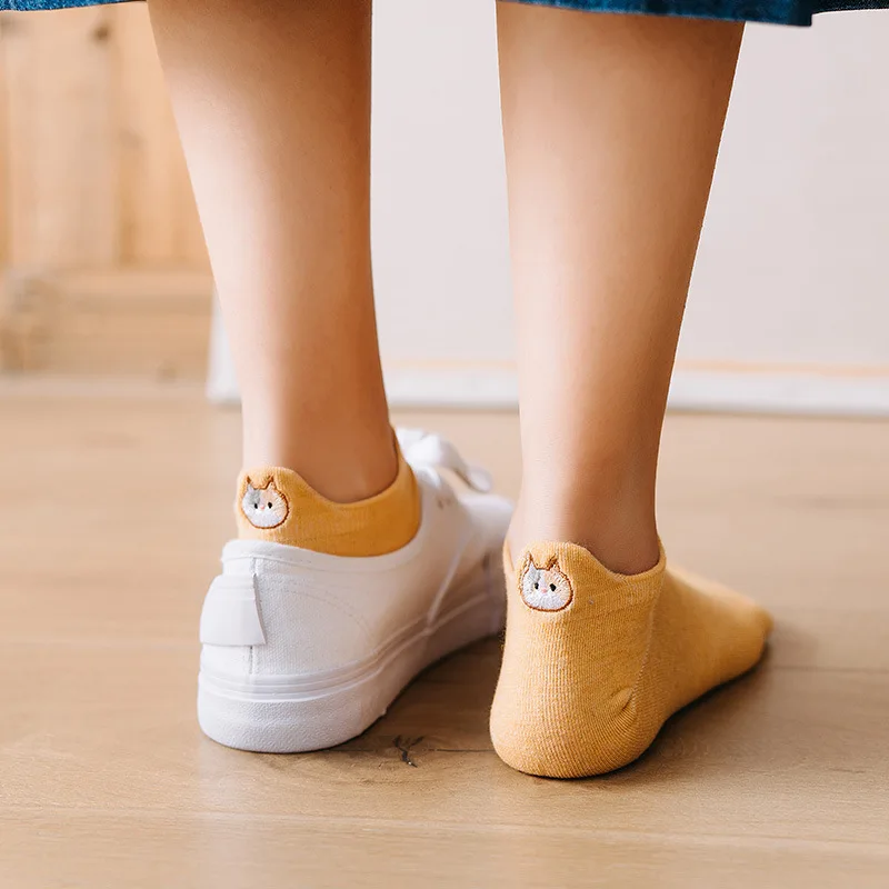 

Kawaii/женские носки с вышитыми животными; Модные забавные носки до щиколотки; Женские хлопковые летние носки; 1 пара ярких цветов