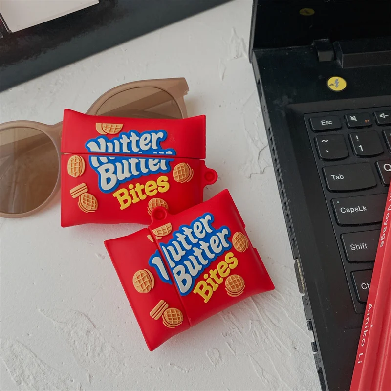 

Nutter Butter Food Cookies 3D Cartoon Silicone Headphone Case for Airpods 2 Wireless Earphone Charging Box for Airpods Pro Case