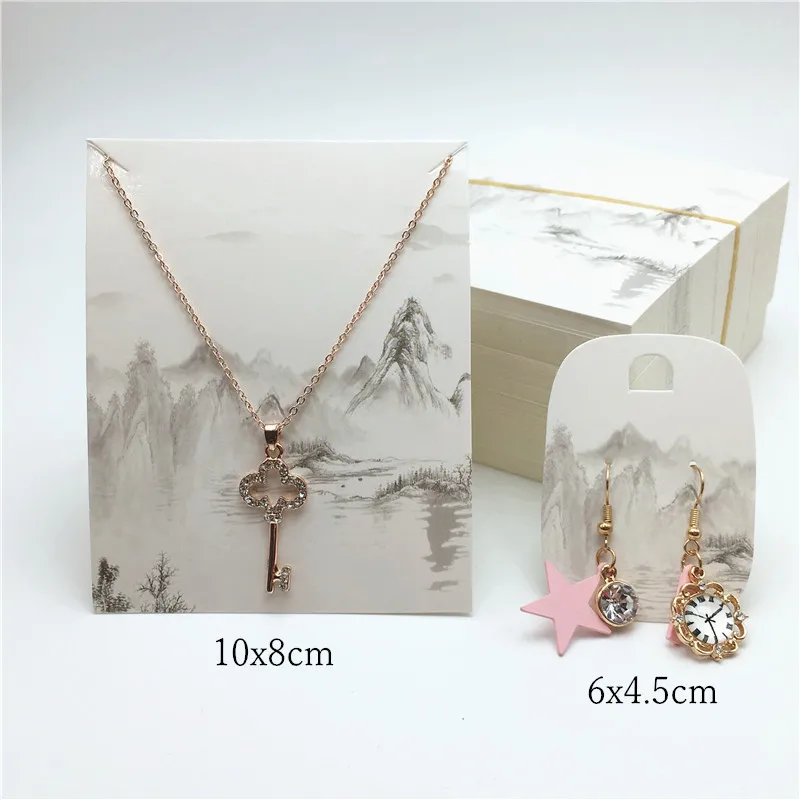 

100pcs Paper Vintage Ink Painting Necklace Cards Earring Packaging Display Cards Set Jewelry Accessories Pendant Ear Drop Cards