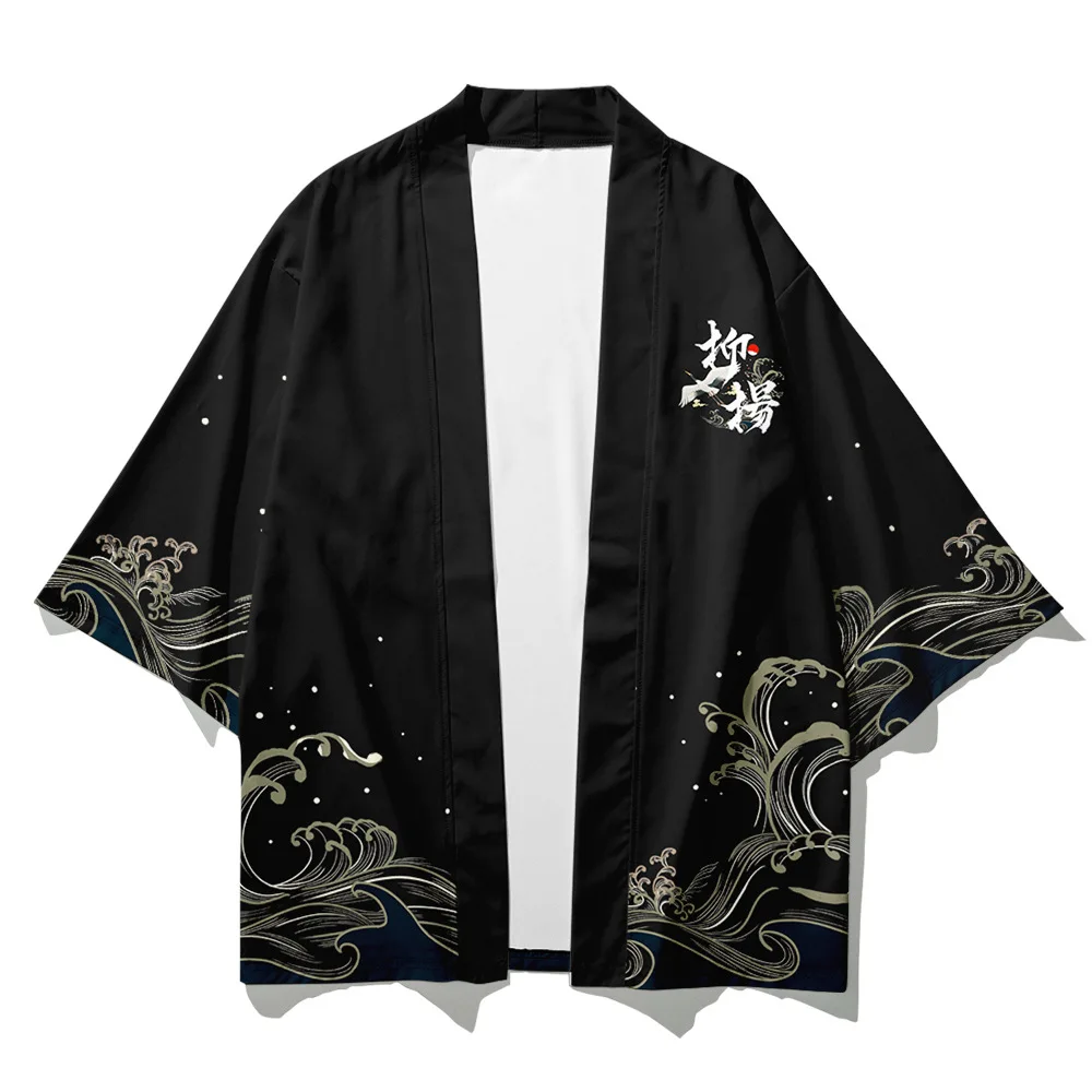 

Japanese Style Haori Clothes Kimono Suit for Men Plus Size Retro Print Samurai Tao Robe Long Sleeve Chinese Tradition Cardigan