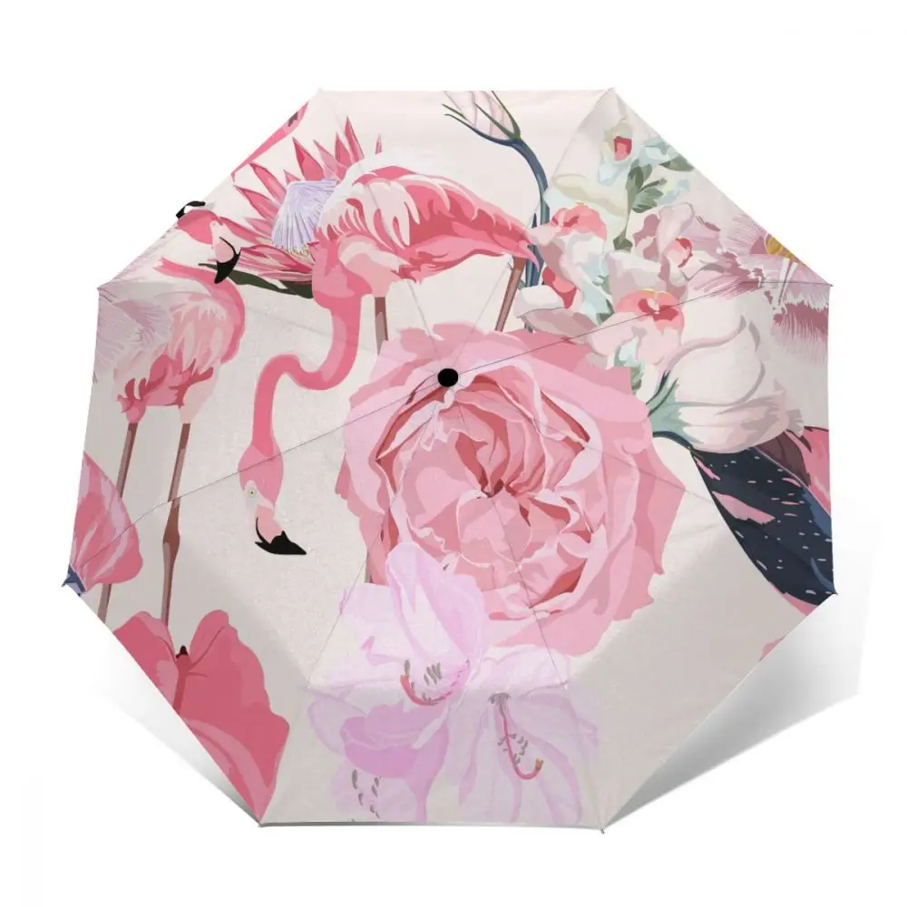 

Pink Flowers Tropical Protea And Flamingos Windproof Automatic Folding Inverted Umbrella Portable Paraguas for Man Woman