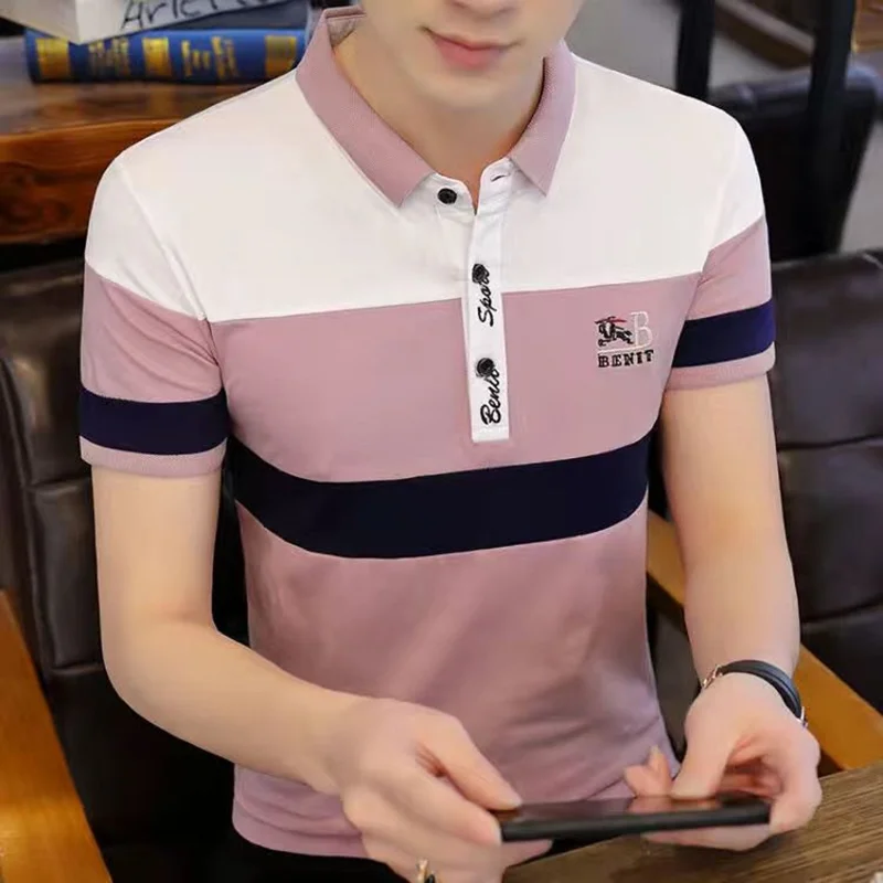 

New Style Cotton Breathable Men's Patchwork Polo Shirt Brand Design Slim Top Business Casual Men's Embroidered Top Polos M-3XL