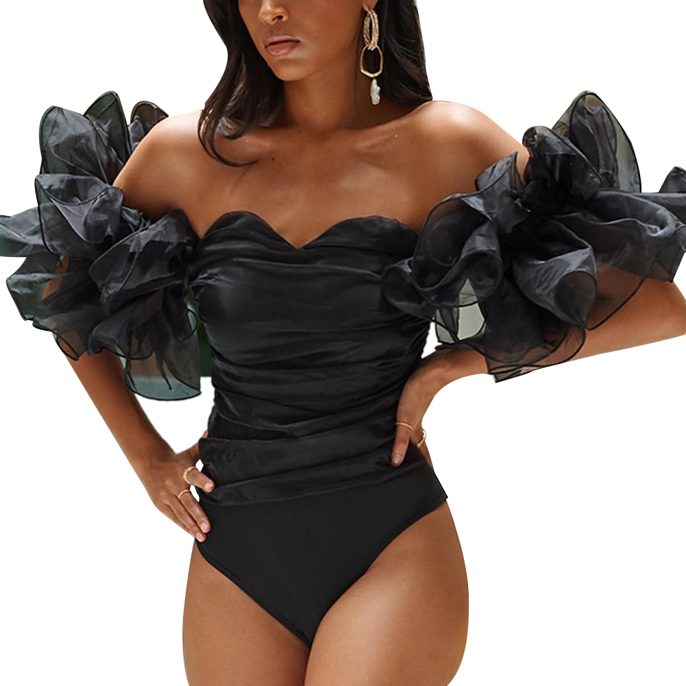 Сексуальные сетчатые Обтягивающие Комбинезоны с рюшами женские летние