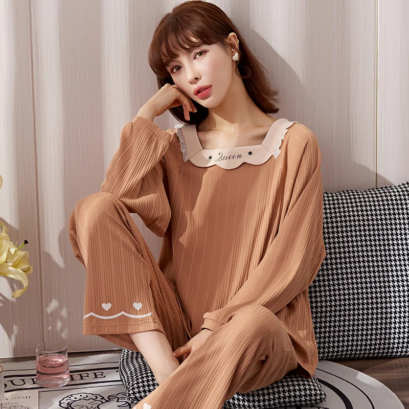 

New Pajamas Cotton Pajamas For Women's Trousers Long Sleeves Women's Autumn And Winter Leisure Family 2pcs Pajamas For Women