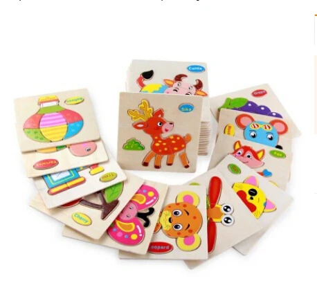 Деревянный Детский мультфильм животных трафика трех пространственный паззл