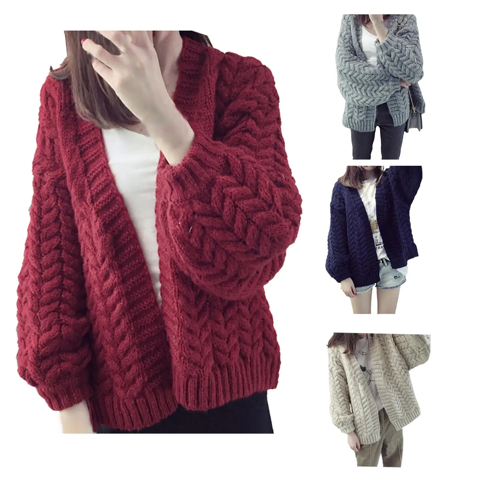 Осень-зима 2020 женский свободный вязаный кардиган с открытой передней частью