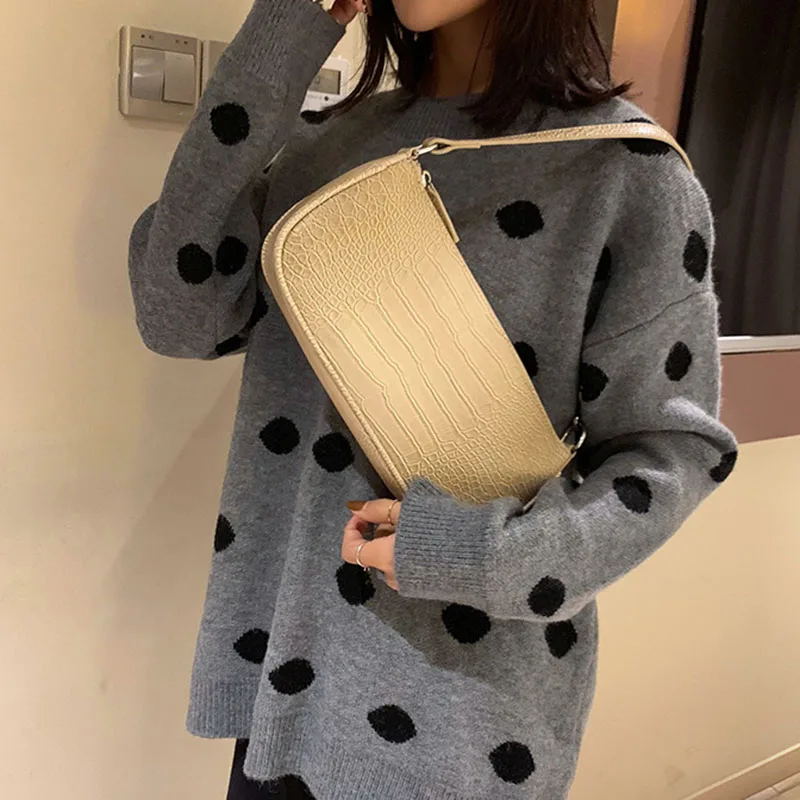 

Women's Retro Alligator Pattern Pu Handbags Luxury Brand Leather Shoulder Messenger Bags 2020 Casual Solid Black Brown Party Bag