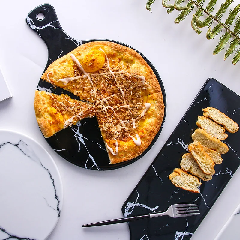 

Marbling ceramic breakfast plate bread plate with handle tea tray household rectangular fruit plate pizza tray