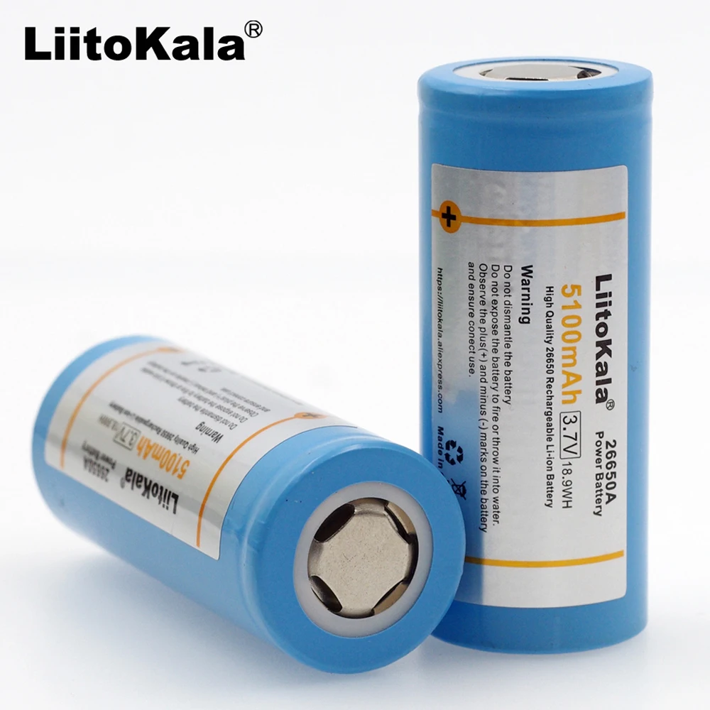 2 шт. аккумуляторная батарея Liitokala 26650 литиевая 26650A 3 7 В 5100 мА 50а синяя. Подходит для