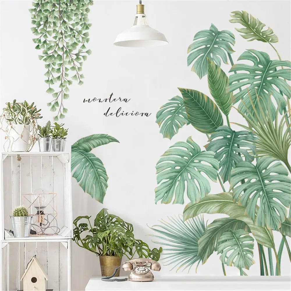 

Kitchen DIY Bedroom Living Room Self-adhesive Vinyl Tropical Leaves Decal Art Mural Green Plant Wall Stickers
