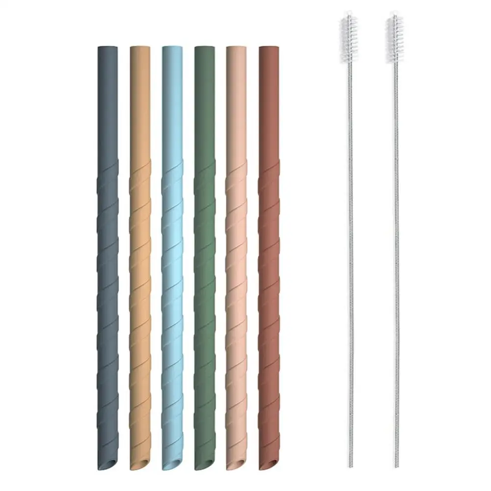 

6pcs Reusable Silicone Straws Food Grade Silicone Flexible Bent Straight Drinking Straws With 2 Cleaner Brush Party BarAccessory