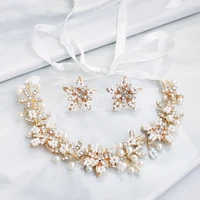 floralbride handmade rhinestone crystal pearls flower wedding tiara headband earring set bridal hair accessories women jewelry