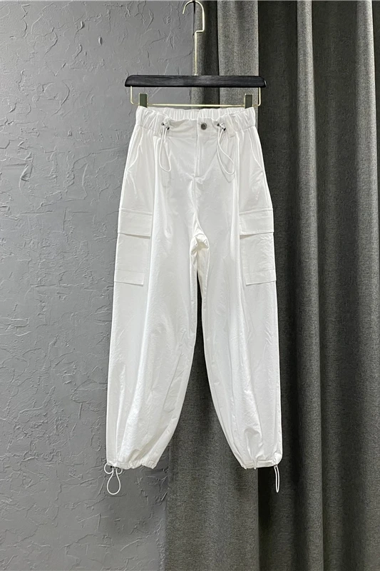 

White High Waist Hip Casual Overalls Women's 2021 Spring Summer Slimming Handsome Trousers Female Loose Harem Pants