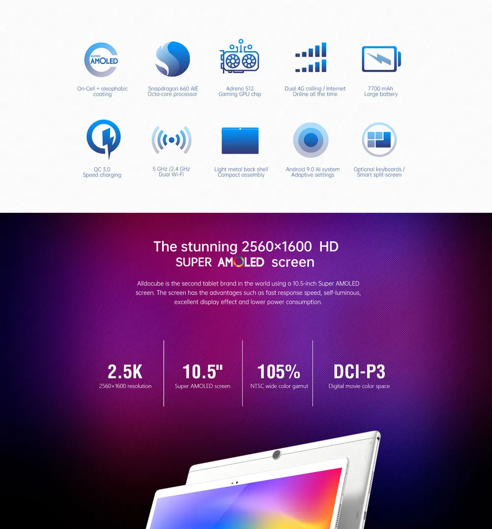 ALLDOCUBE X Neo Dual 4G LTE планшет на Android 9 0 процессор Snapdragon 660 экран 10 5 дюйма 4 Гб + 64 ГБ |