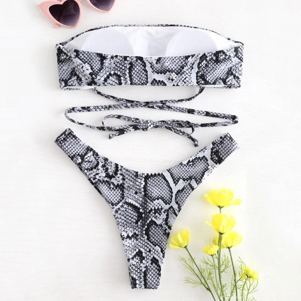 Женский купальник-бикини со змеиным узором бразильский купальник пляжный бикини
