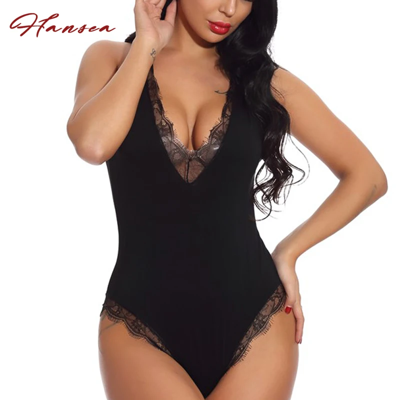 

Мягкая вискоза Bobysuit Crisscover Back Low Cut V Neck Teddies Baby Dolls кружевное ночное белье черное экзотическое Сексуальное белье