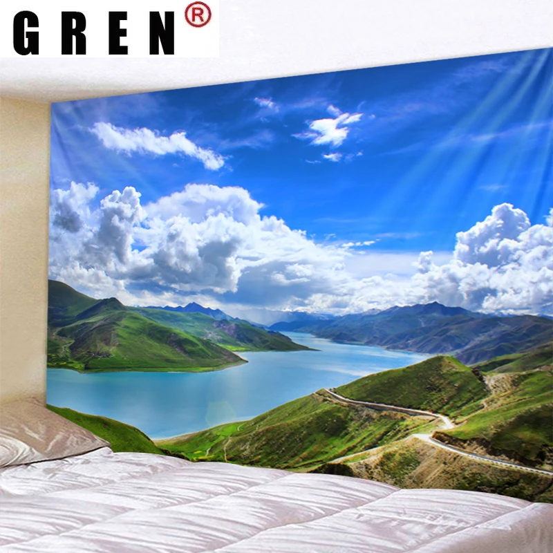 

GREN Sky Mountain Natural Landscape Tapestry Hanging Covering Rugs Background Cloth Beach Mat Blanket Art Bedroom Home Decor