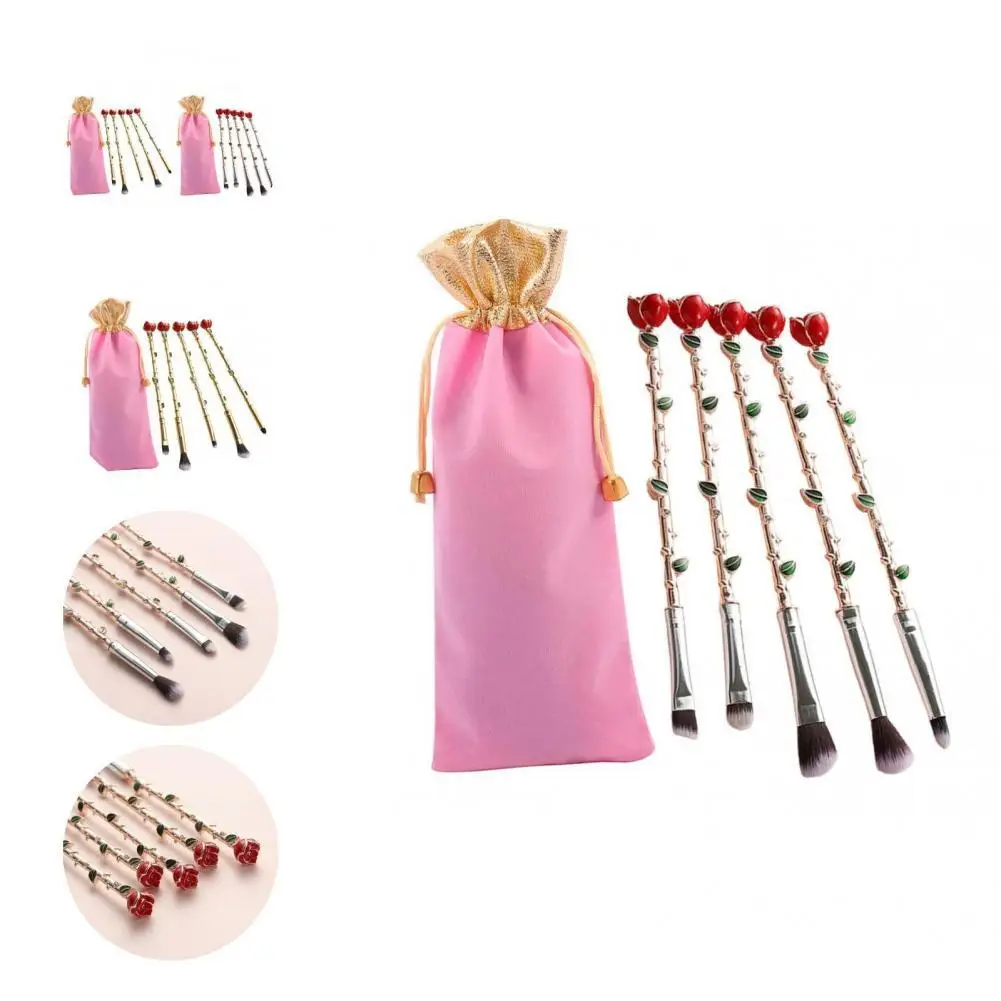 

5Pcs/Set Makeup Brush Versatile Soft Rose Shape Flower Cosmetic Brush Easy to Clean Anti-Slip Cosmetic Brush