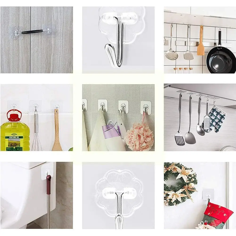 

1pcs Transparent Wall Hooks Waterproof Oilproof Self Adhesive Reusable Seamless Hanging Hook for Kitchen Bathroom Office O5A9