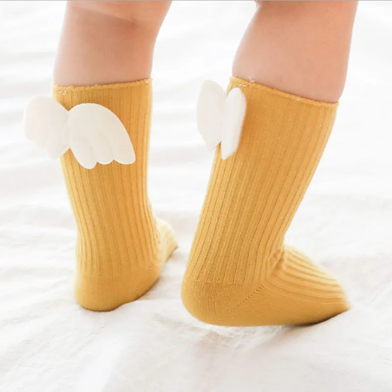 Baby Girls Boys Knee High Socks Angel Wing Summer Autumn Baby Girls Cotton Socks Solid Candy Color Kids Toddler Short Socks 0-3T baby knee socks cotton funny pom pom socks boys girls meias fashion autumn kids long socks knee high toddler girls brand 0 4y