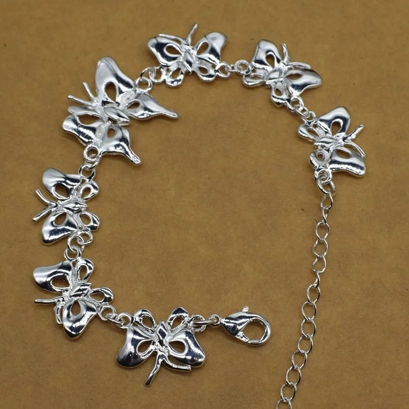 925 стерлингового серебра подвески в форме бабочки браслет с коробкой цепочка