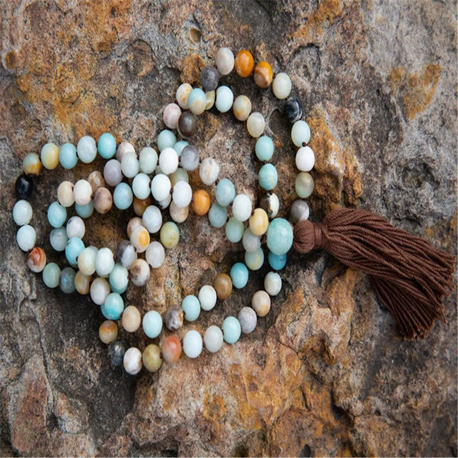 8 мм Амазонит 108 бусин ручная работа кисточкой ожерелье молитва браслет чакра