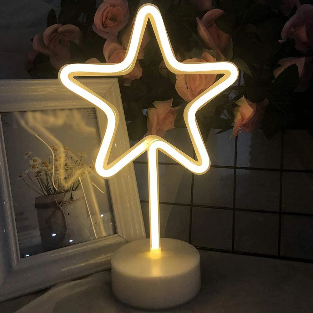 

Neon Sign Star Shape Battery/USB Operated Neon With Base Warm Light Led Sign For Children'S Room Party Home Bar Gift Decoration