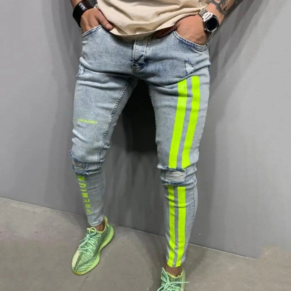 

Mens Jogger Casual Pants Outdoor Elastic Sweatpants Stripe Slim Pencil Pants Elastic Polyester Trousers