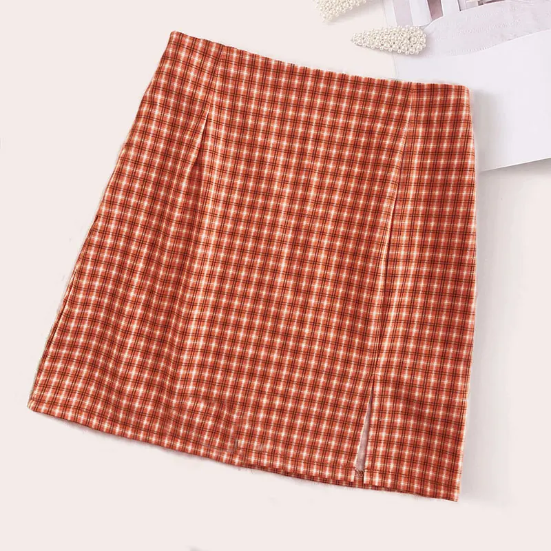 

Sweet Plaid Saia Skirt Women High Waist A-line High Waist Female Mini Skirt Summer Harajuku Split Slim Short Skirt Women