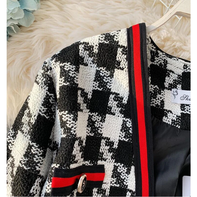 Женская одежда длинный рукав v образный вырез соединенный твидовый жакет