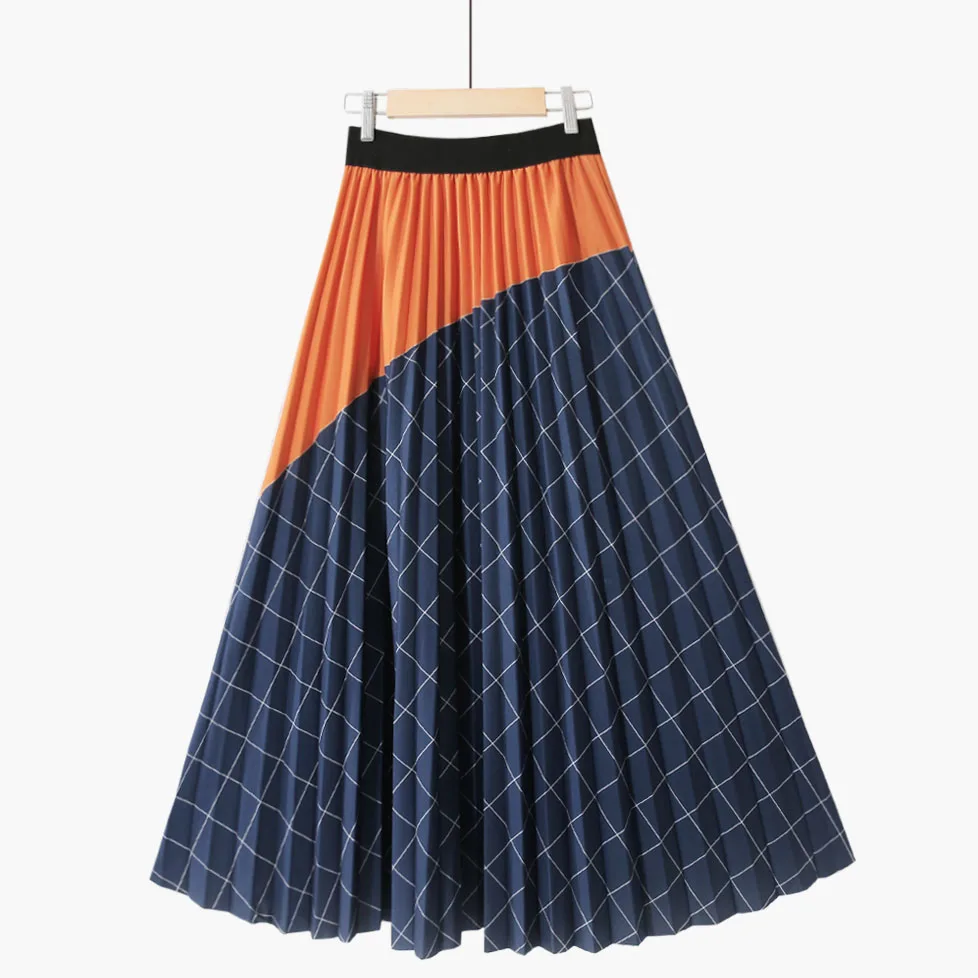 

HOT SELLING Miyake Fashion patchwork High waist retro pleated skirt IN STOCK