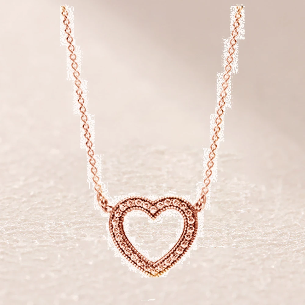 

580534CZ Rose Loving Hearts of Necklace, Clear CZ