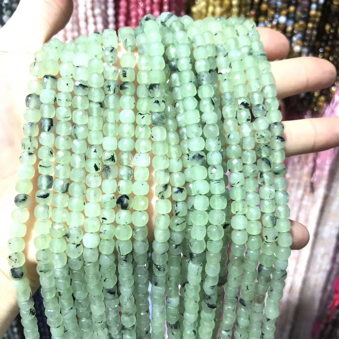

Natural Stone Beaded Faceted Green Prehnites Square Shape Loose Beads For Jewelry Making DIY Necklace Bracelet Accessories