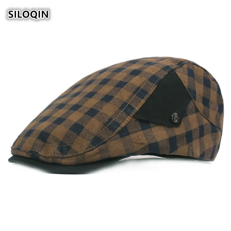 

SILOQIN Berets For Women Autumn Winter Cotton Adjustable Size Berets Fashion Simple Plaid Cloth Wild Snapback Leisure Motion Hat