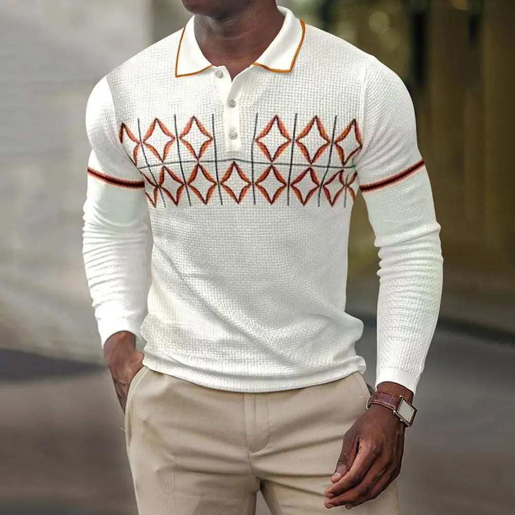 

Pullover Shirt Thick Autumn T-shirt Slim Fit Sweat Absorbing Trendy Men Striped Print Casual Shirt