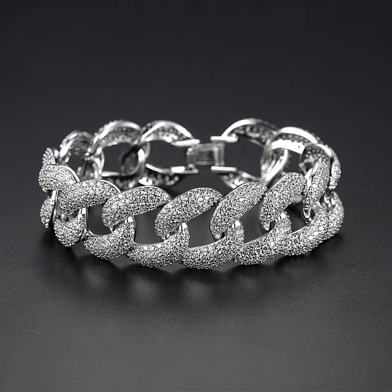 

18mm Rose Gold Cuban Miami Chain Bracelets for Women Men Cubic Zircon Paved Bling Ice Out link Chain Hip Hop Rapper Jewelry