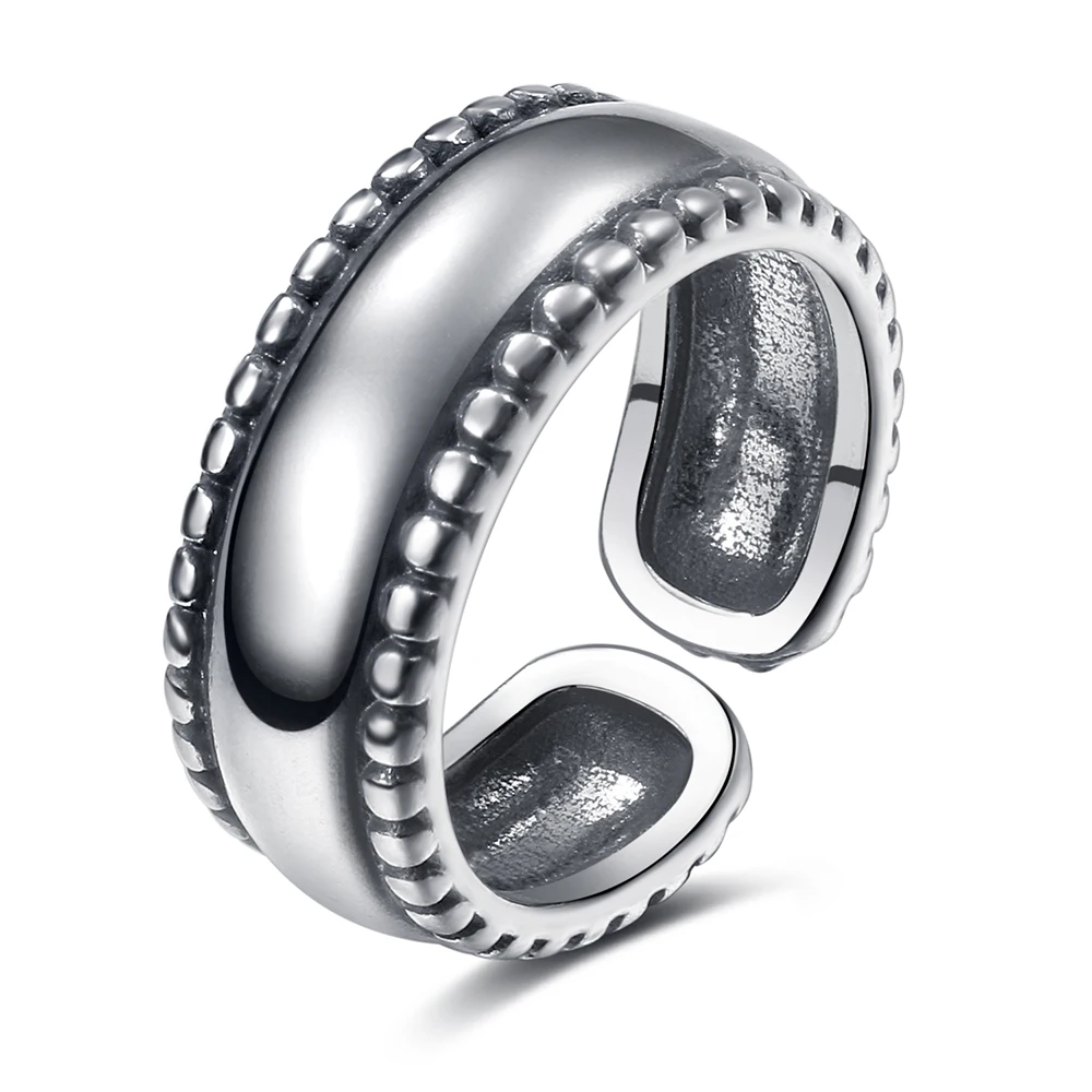 

UMKA Retro Sliver Color Rings Hollow Out Pattern Design Finger Rings Adjustable Size Jewelry