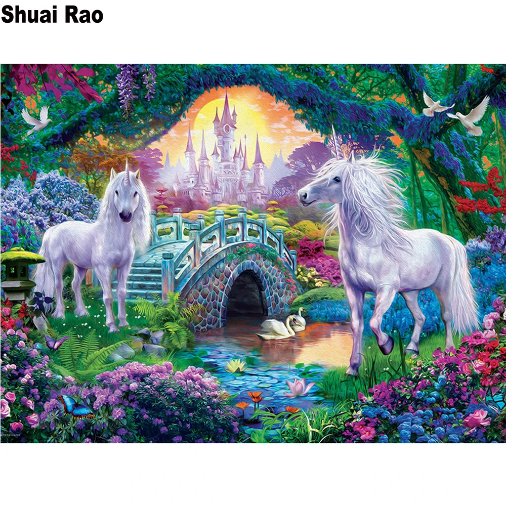 Алмазная картина сделай сам полностью квадратная 5d мозаика Замок Единорога