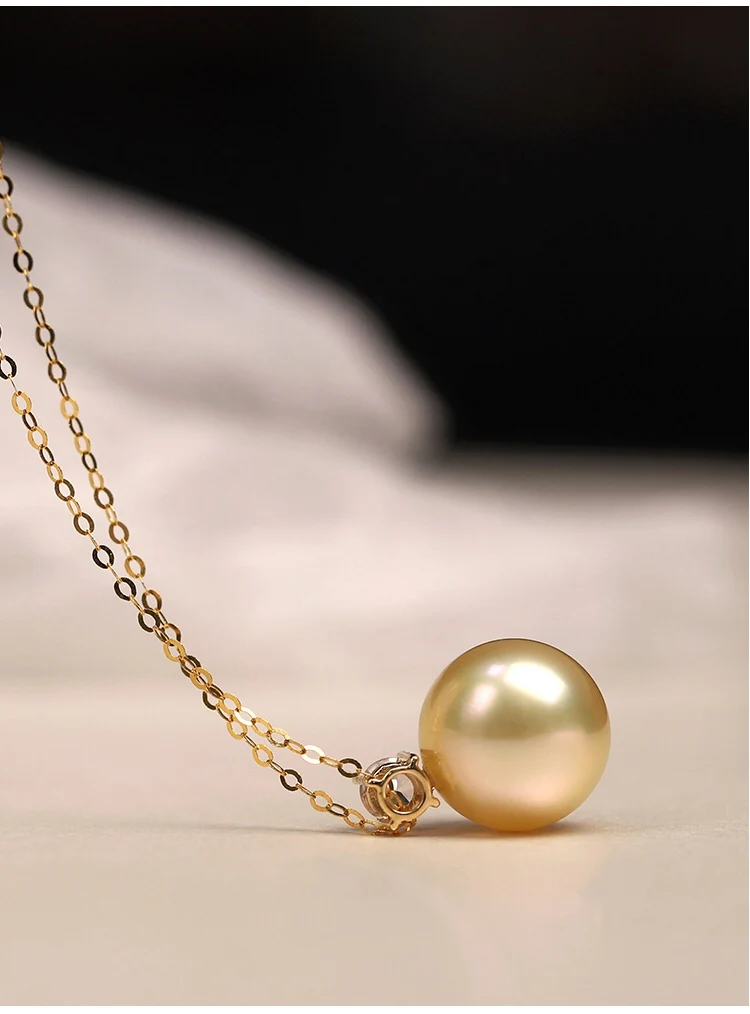 18K Solid Yellow Real Gold Jewelry(AU750) Women Necklace Chain Nanyang Jinzhu Diamond Pendant South Sea Pearl Fashion Lady